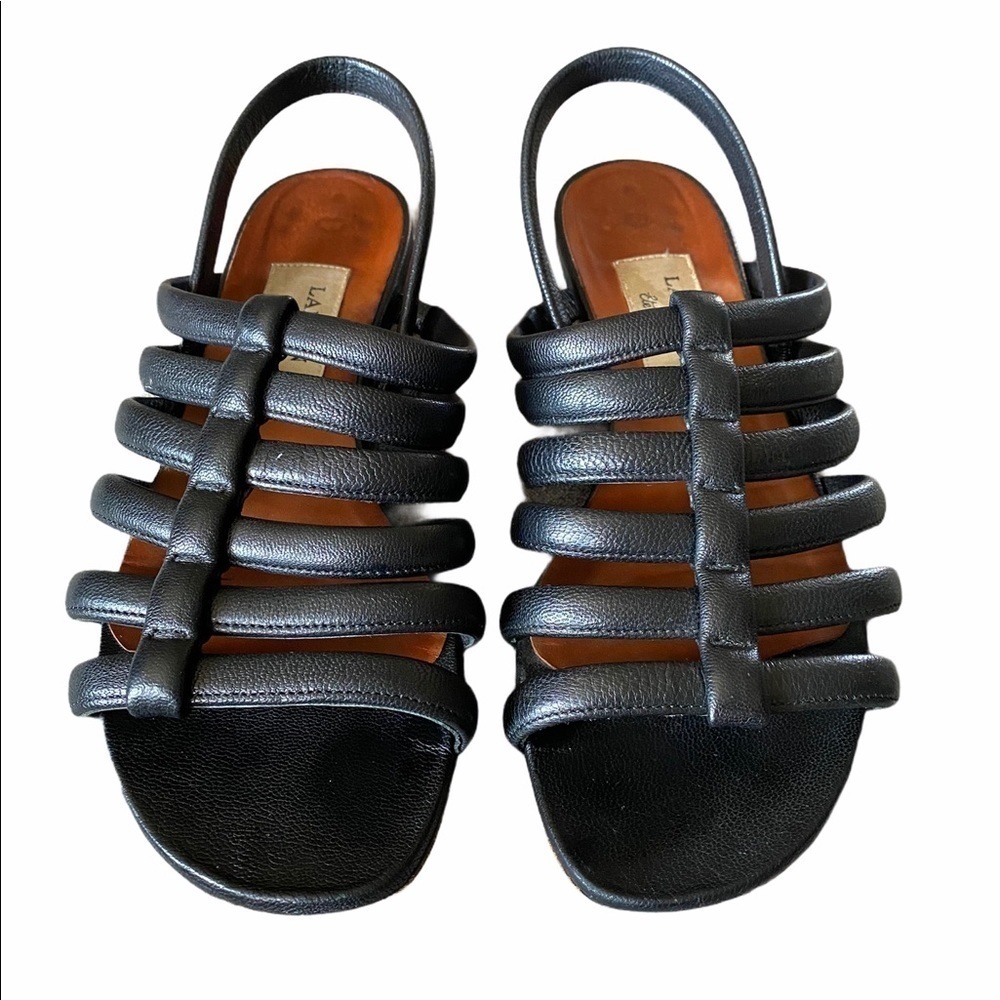 Authentic Lanvin Été 2009 Black Leather Strappy Sandals – Size 37.5